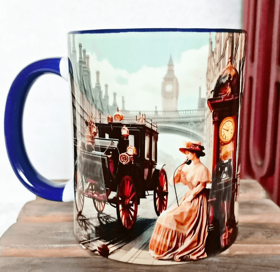 Londra vintage baskı büyük boy porselen kupa