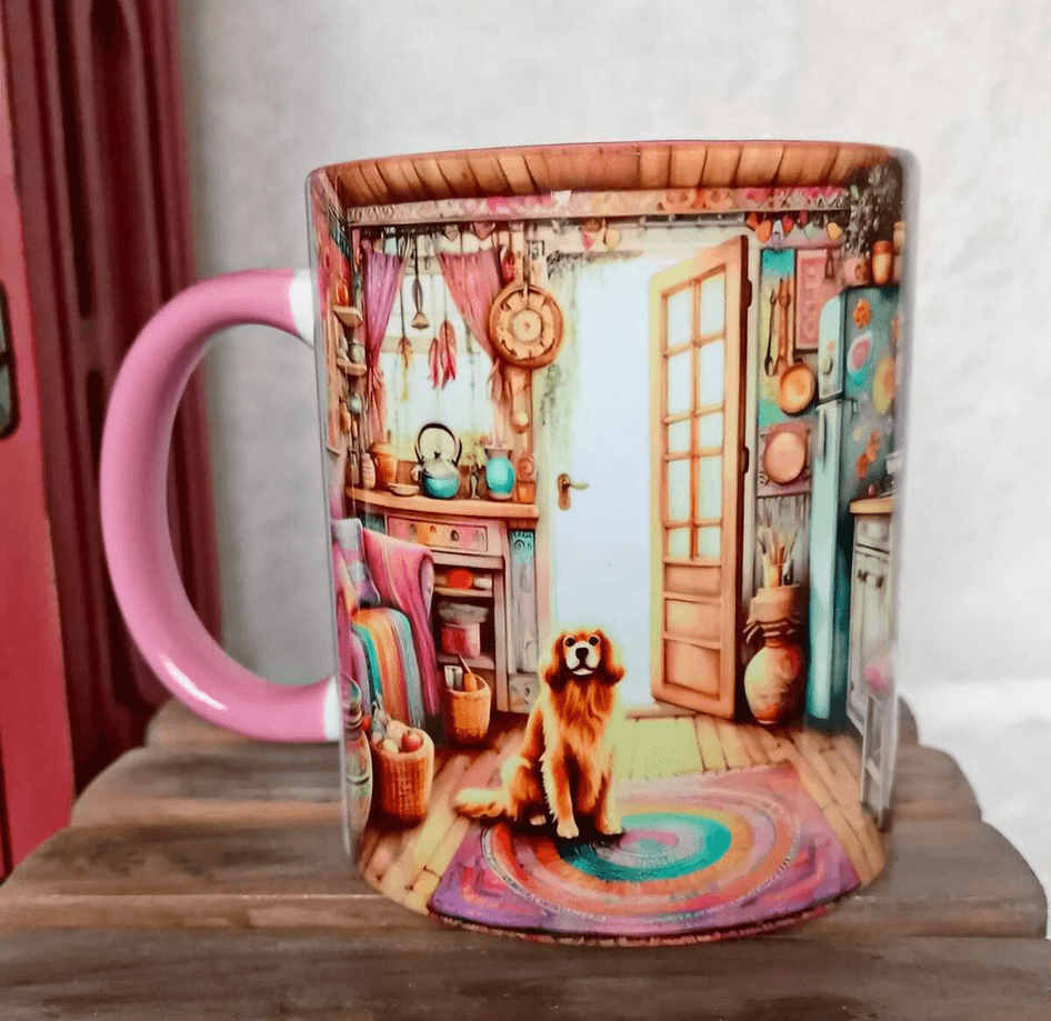 Köpek dostum vintage baskı büyük boy porselen kupa