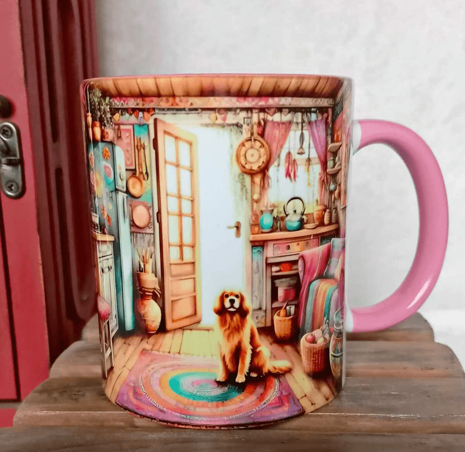 Köpek dostum vintage baskı büyük boy porselen kupa