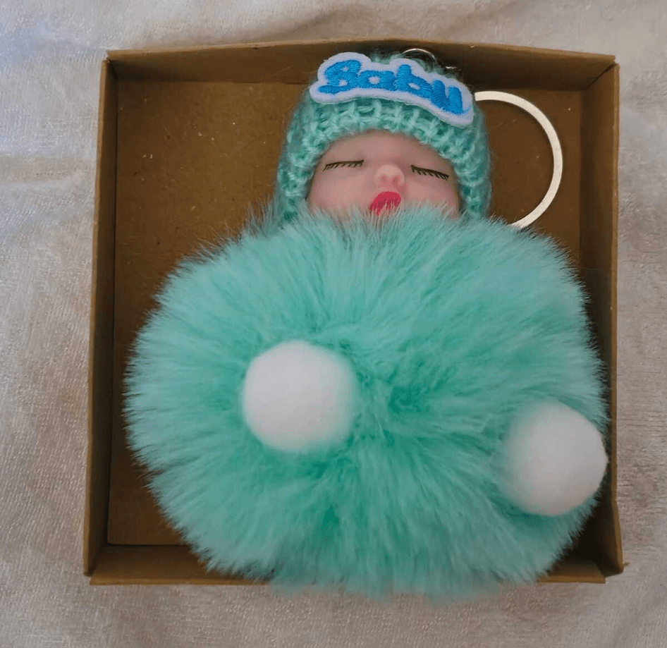 Sevimli ponpon bebek yeşil anahtarlık çanta aksesuarı