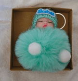 Sevimli ponpon bebek yeşil anahtarlık çanta aksesuarı