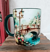 Köprü vintage baskı büyük boy porselen kupa