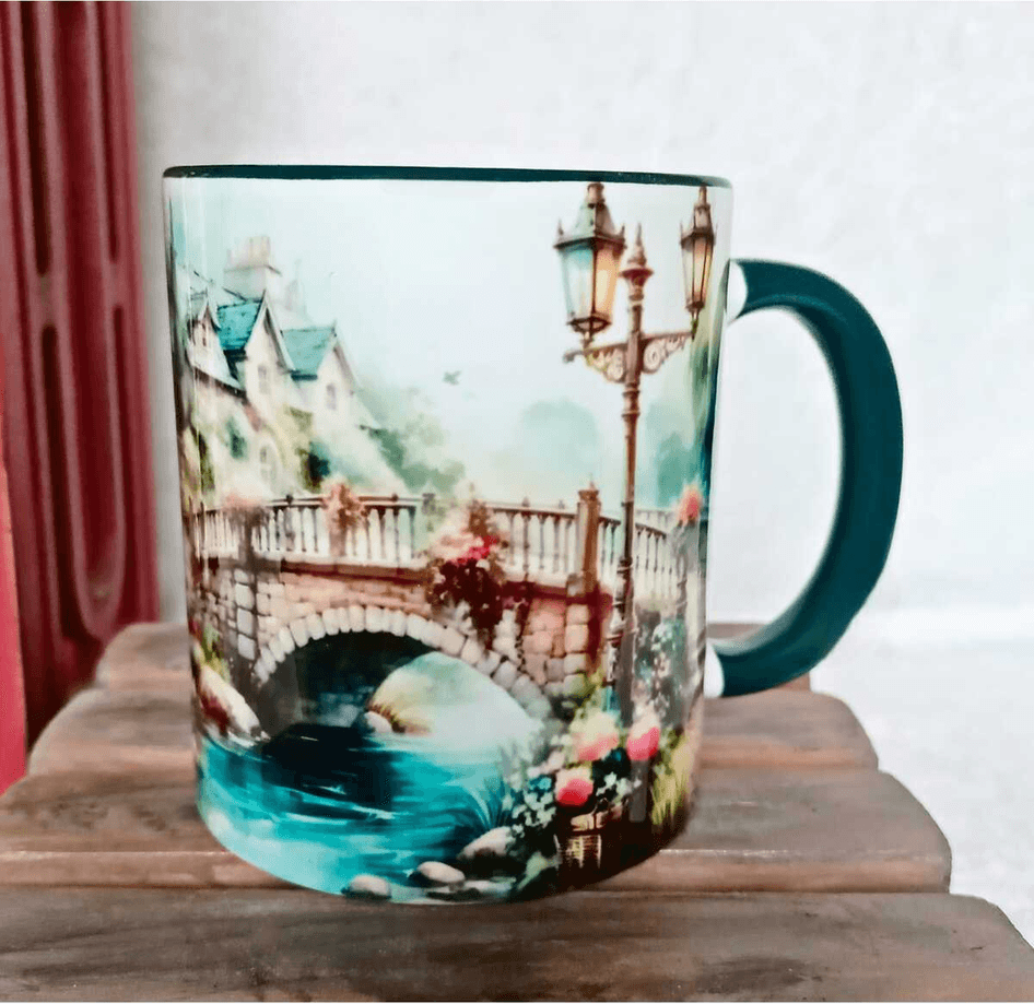 Köprü vintage baskı büyük boy porselen kupa