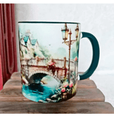 Köprü vintage baskı büyük boy porselen kupa