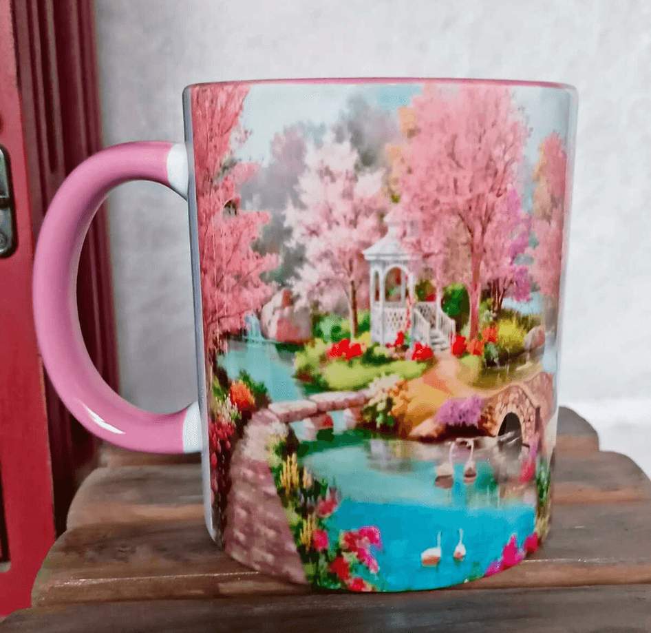 Köprü vintage baskı büyük boy porselen kupa