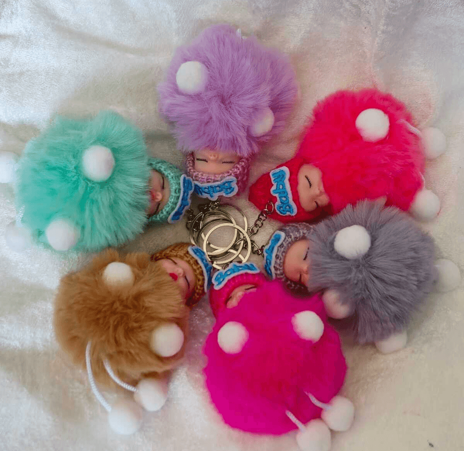 Sevimli ponpon bebek yeşil anahtarlık çanta aksesuarı