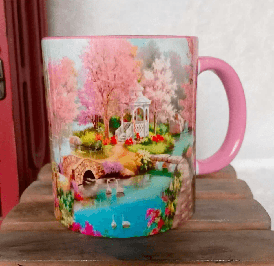 Köprü vintage baskı büyük boy porselen kupa