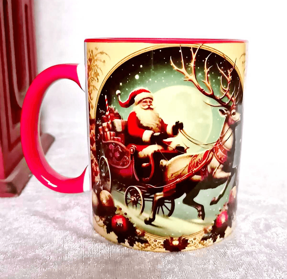 Noel baba vintage baskı büyük boy porselen kupa