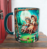 Salıncak keyfi vintage baskı büyük boy porselen kupa