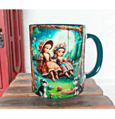 Salıncak keyfi vintage baskı büyük boy porselen kupa