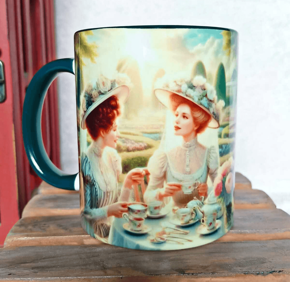 Çay keyfi vintage baskı büyük boy porselen kupa