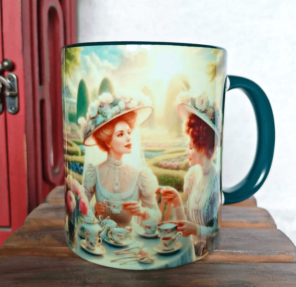 Çay keyfi vintage baskı büyük boy porselen kupa