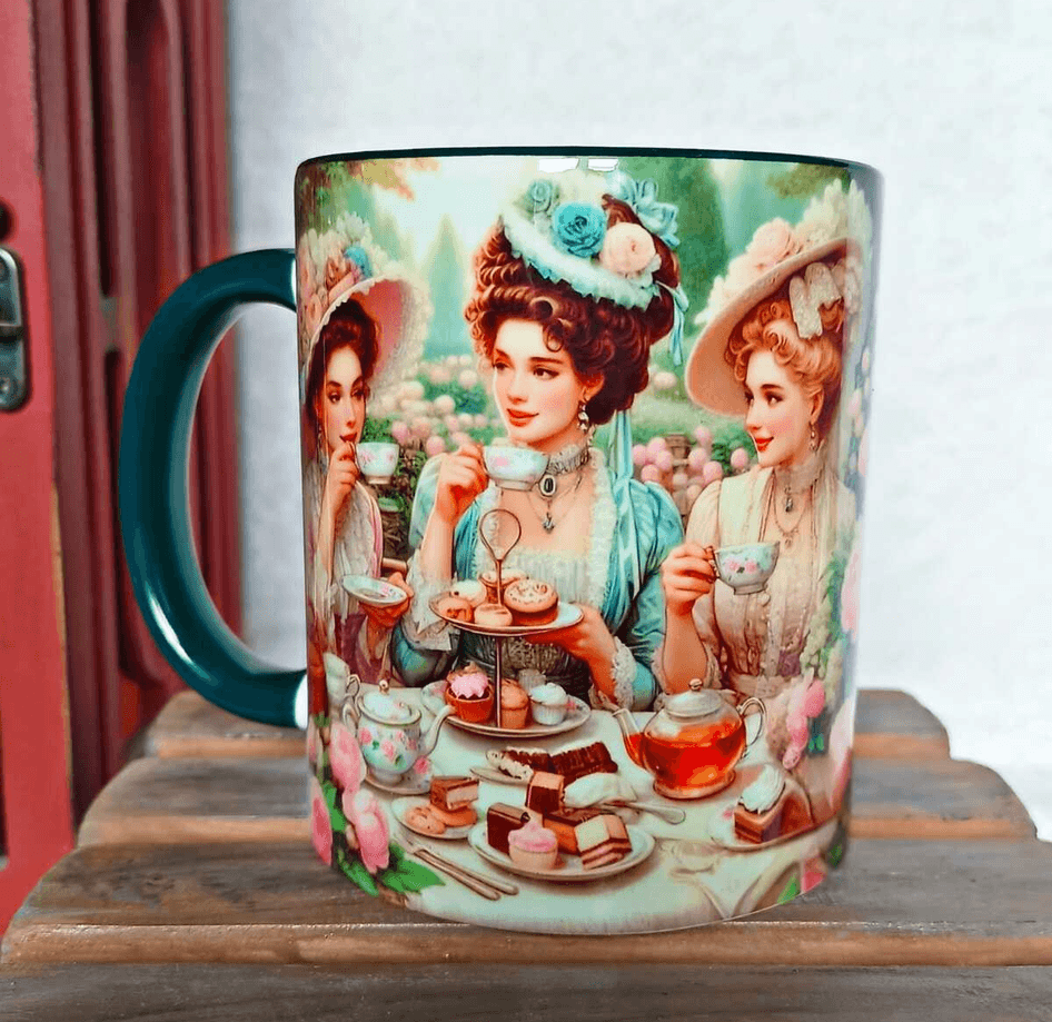 Çay keyfi vintage baskı büyük boy porselen kupa