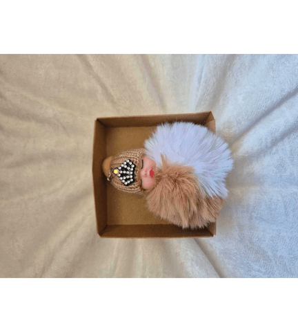 Sevimli ponpon bebek kahverengi anahtarlık çanta aksesuarı