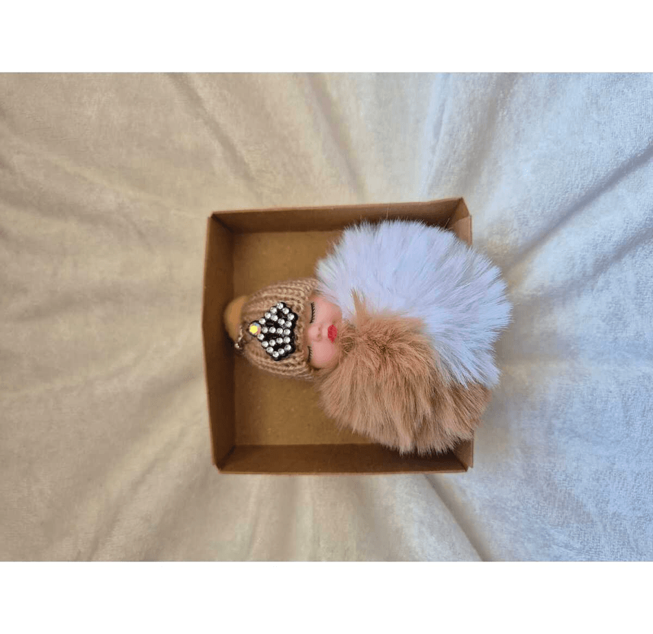 Sevimli ponpon bebek kahverengi anahtarlık çanta aksesuarı