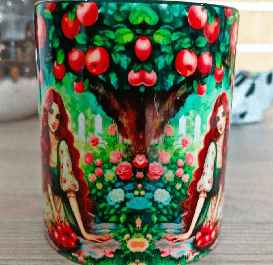 Elma ağacı vintage baskı büyük boy porselen kupa