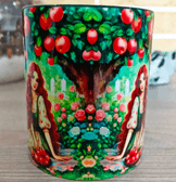 Elma ağacı vintage baskı büyük boy porselen kupa