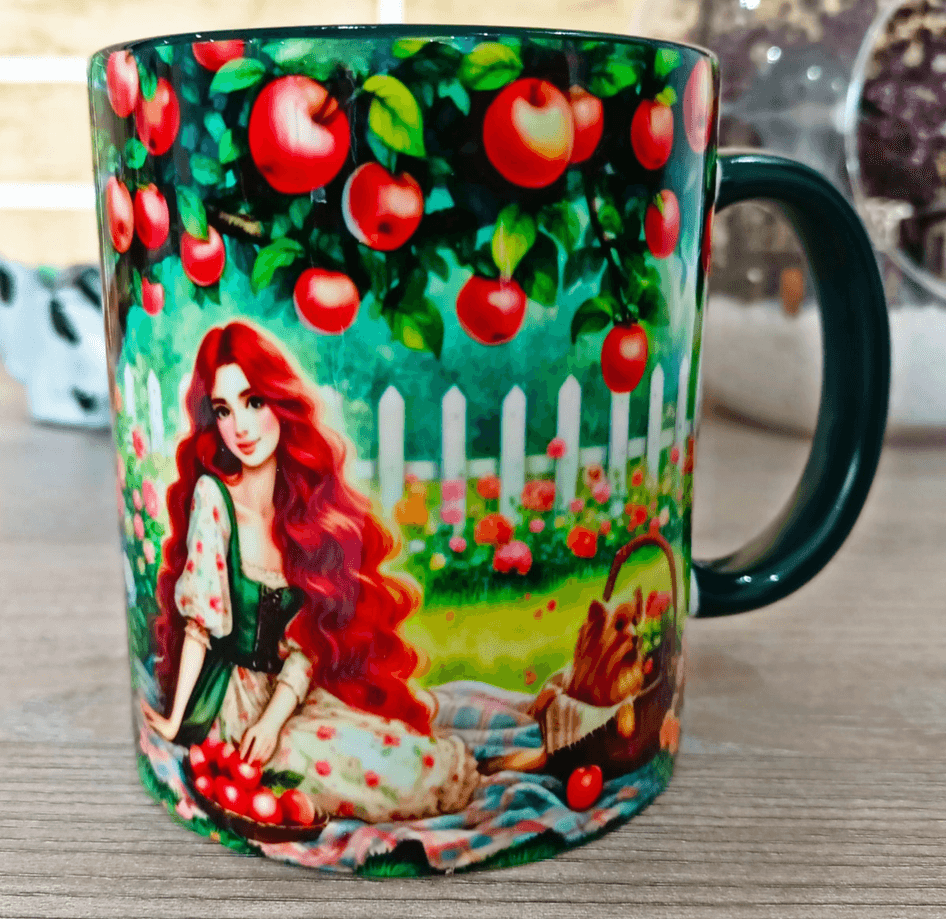 Elma ağacı vintage baskı büyük boy porselen kupa