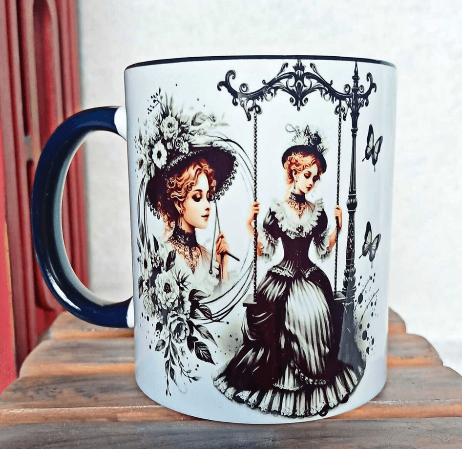 Huzurlu yalnızlık vintage baskı büyük boy porselen kupa