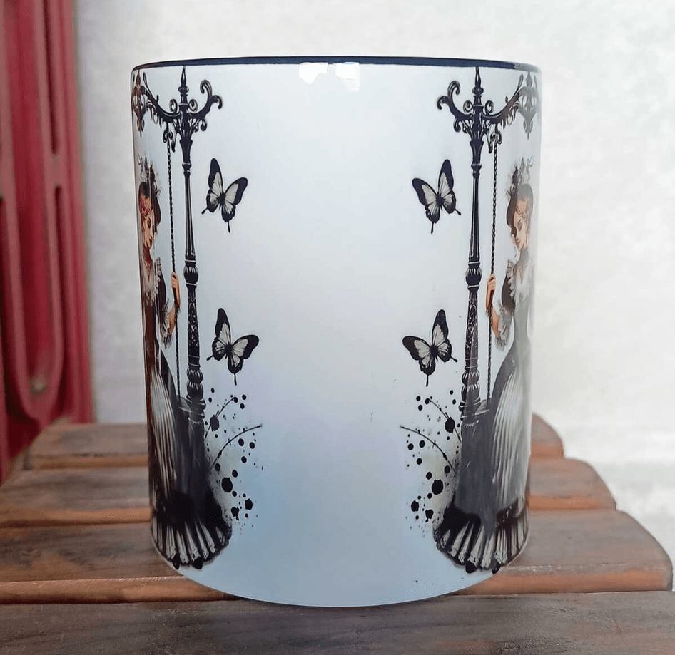 Huzurlu yalnızlık vintage baskı büyük boy porselen kupa