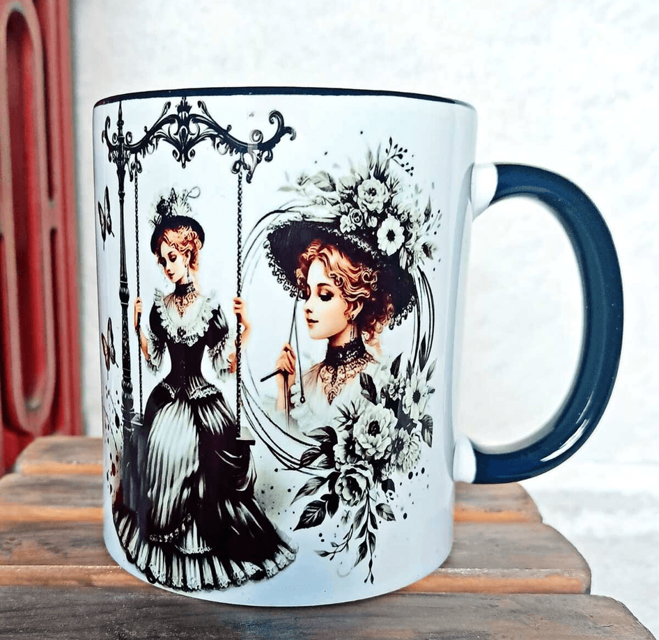 Huzurlu yalnızlık vintage baskı büyük boy porselen kupa