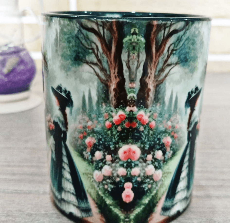 Çiçekli yol vintage baskı büyük boy porselen kupa