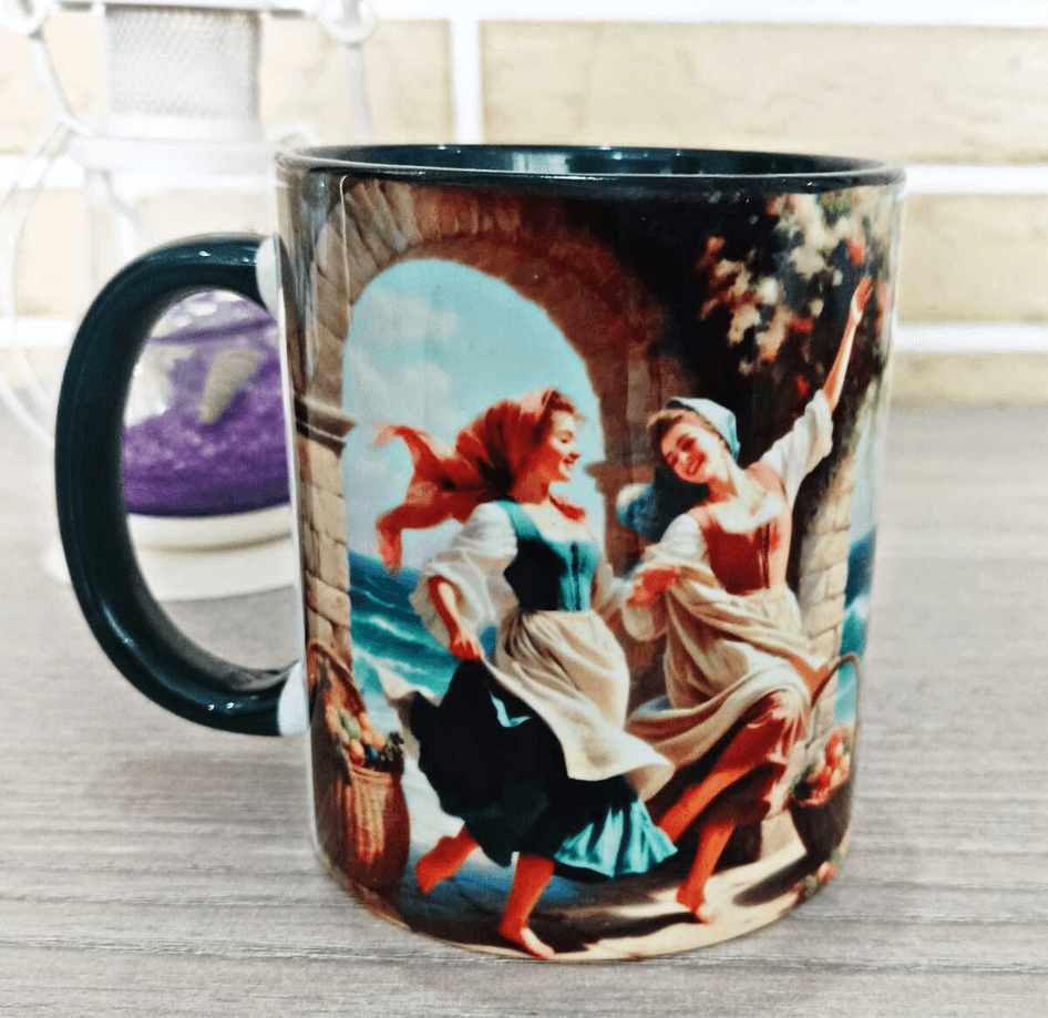 Şen kızlar vintage baskı büyük boy porselen kupa