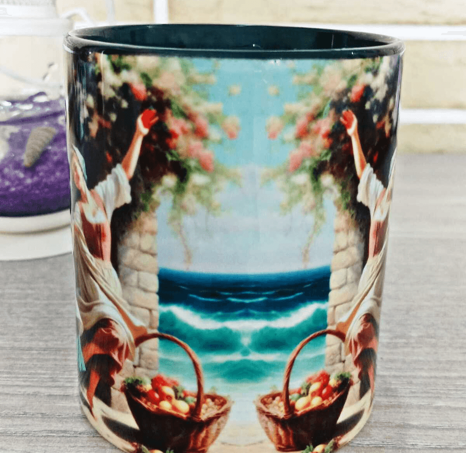 Şen kızlar vintage baskı büyük boy porselen kupa