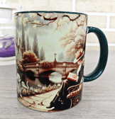 Kuğulu göl vintage baskı büyük boy porselen kupa