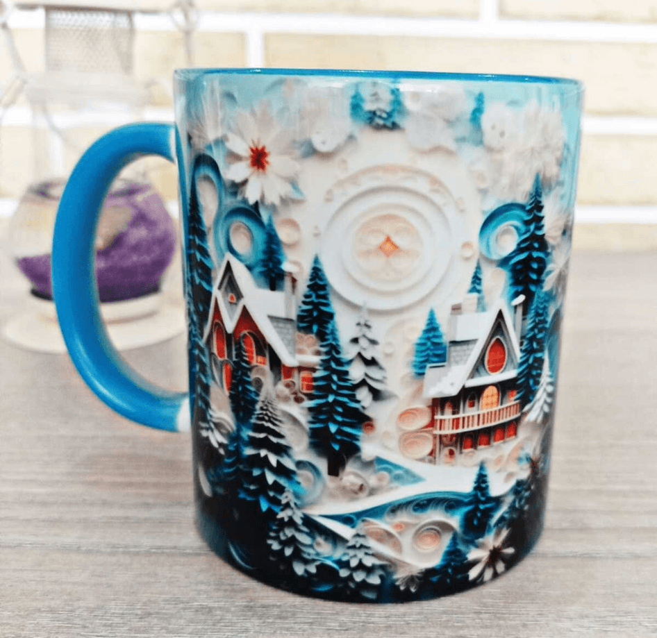 Karlı Orman Baskı Büyük Boy Porselen Kupa