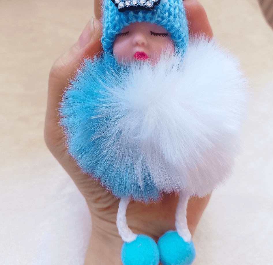 Sevimli ponpon bebek mavi anahtarlık çanta aksesuarı