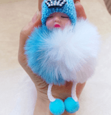 Sevimli ponpon bebek mavi anahtarlık çanta aksesuarı