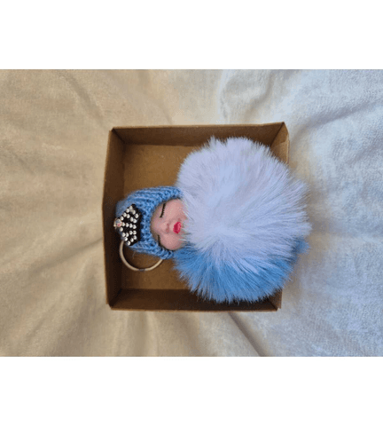 Sevimli ponpon bebek mavi anahtarlık çanta aksesuarı