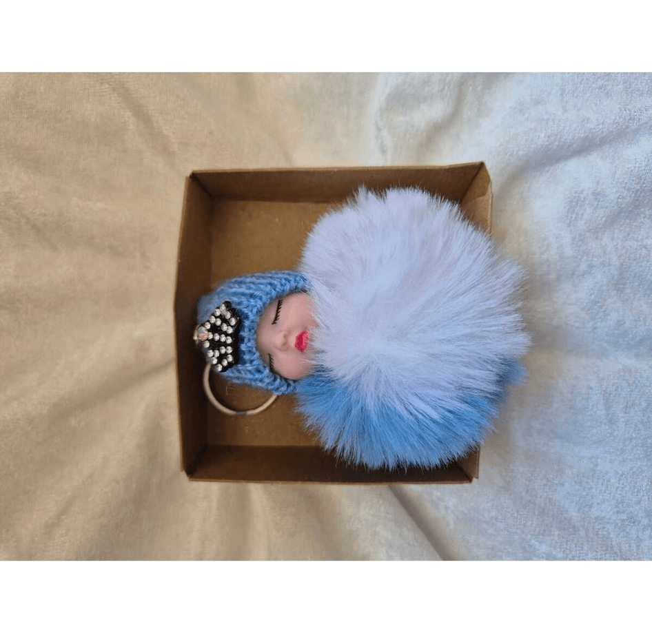 Sevimli ponpon bebek mavi anahtarlık çanta aksesuarı