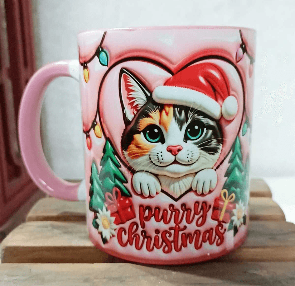 Noel Cat Yılbaşı Kişiselleştirilebilir Porselen Kupa