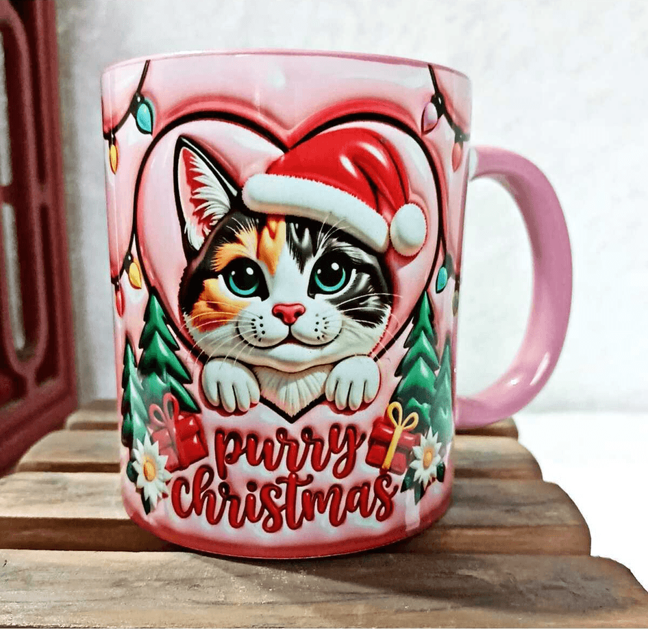 Noel Cat Yılbaşı Kişiselleştirilebilir Porselen Kupa