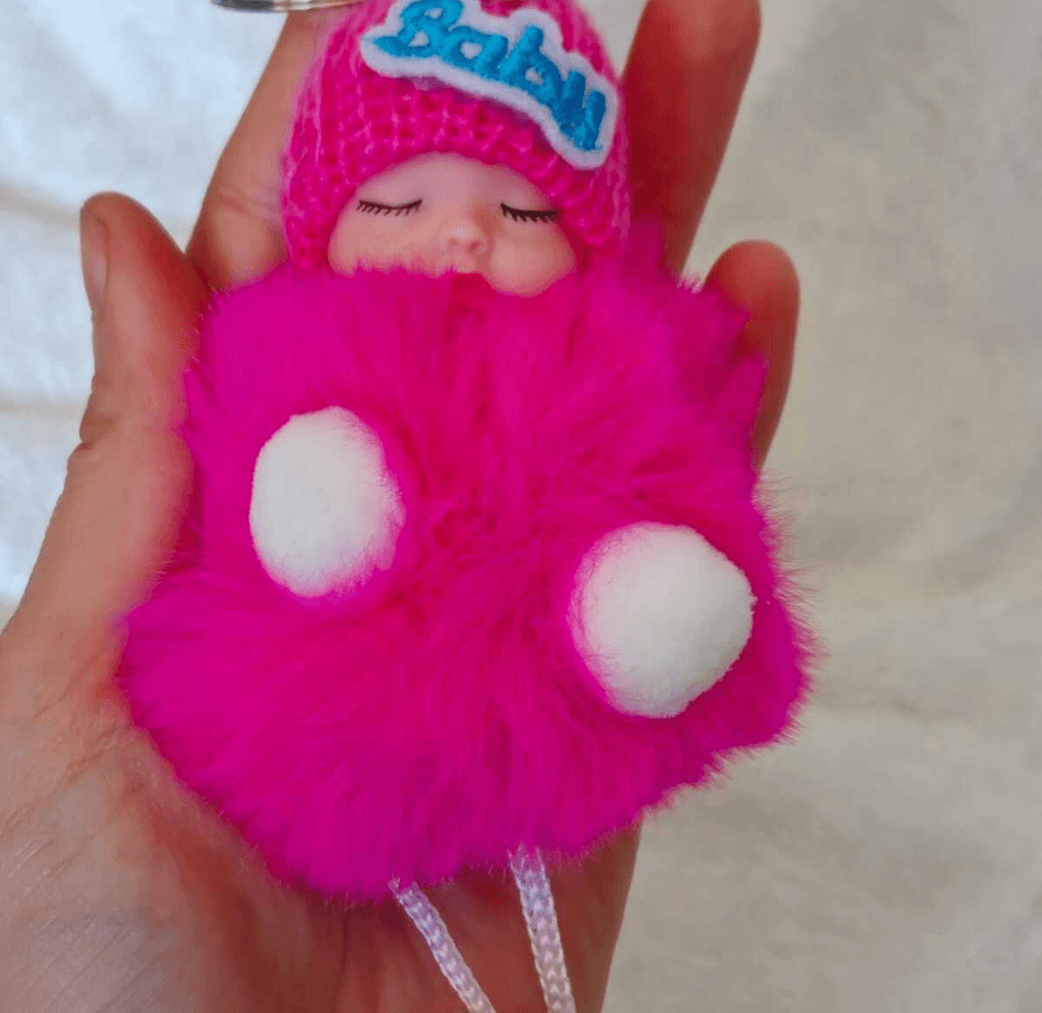 Sevimli ponpon bebek pembe anahtarlık çanta aksesuarı