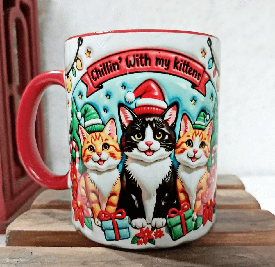 Sevimli Kediler Yılbaşı Kişiselleştirilebilir Porselen Kupa