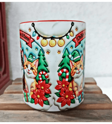 Sevimli Kediler Yılbaşı Kişiselleştirilebilir Porselen Kupa