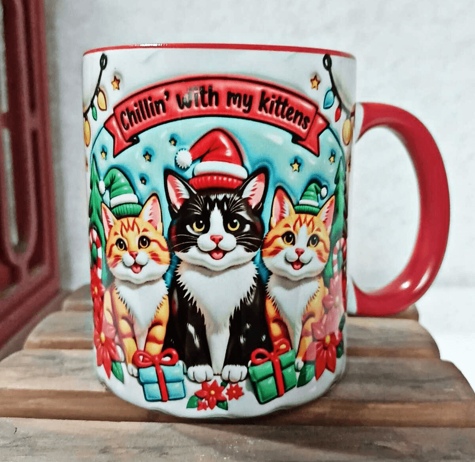 Sevimli Kediler Yılbaşı Kişiselleştirilebilir Porselen Kupa