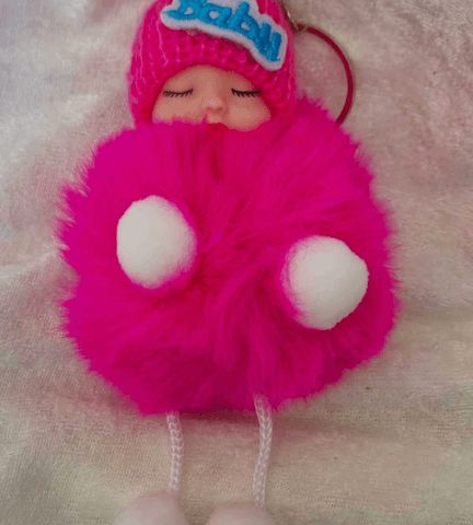 Sevimli ponpon bebek pembe anahtarlık çanta aksesuarı