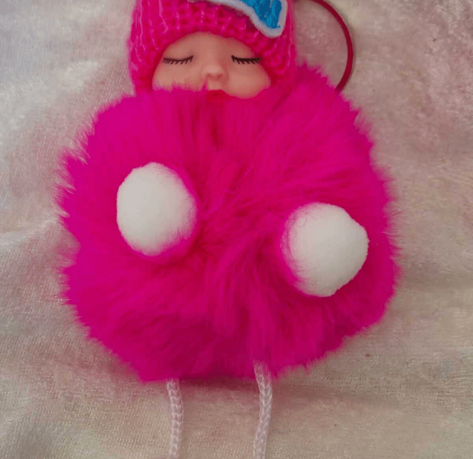 Sevimli ponpon bebek pembe anahtarlık çanta aksesuarı