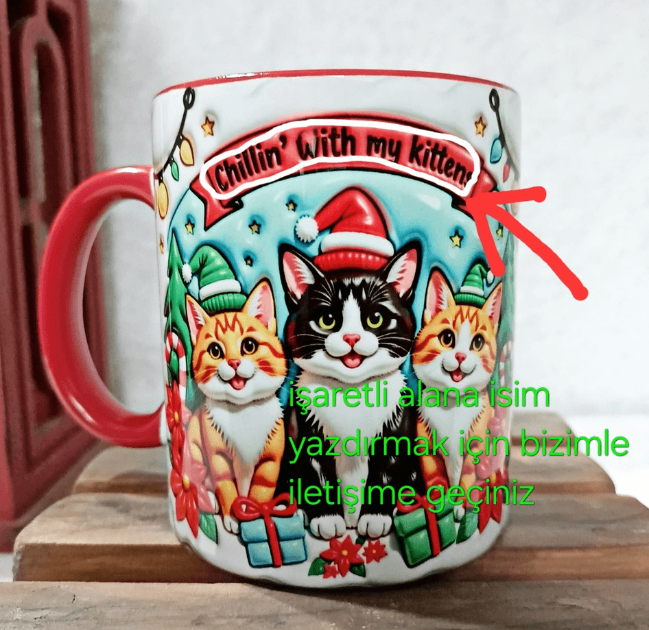 Sevimli Kediler Yılbaşı Kişiselleştirilebilir Porselen Kupa
