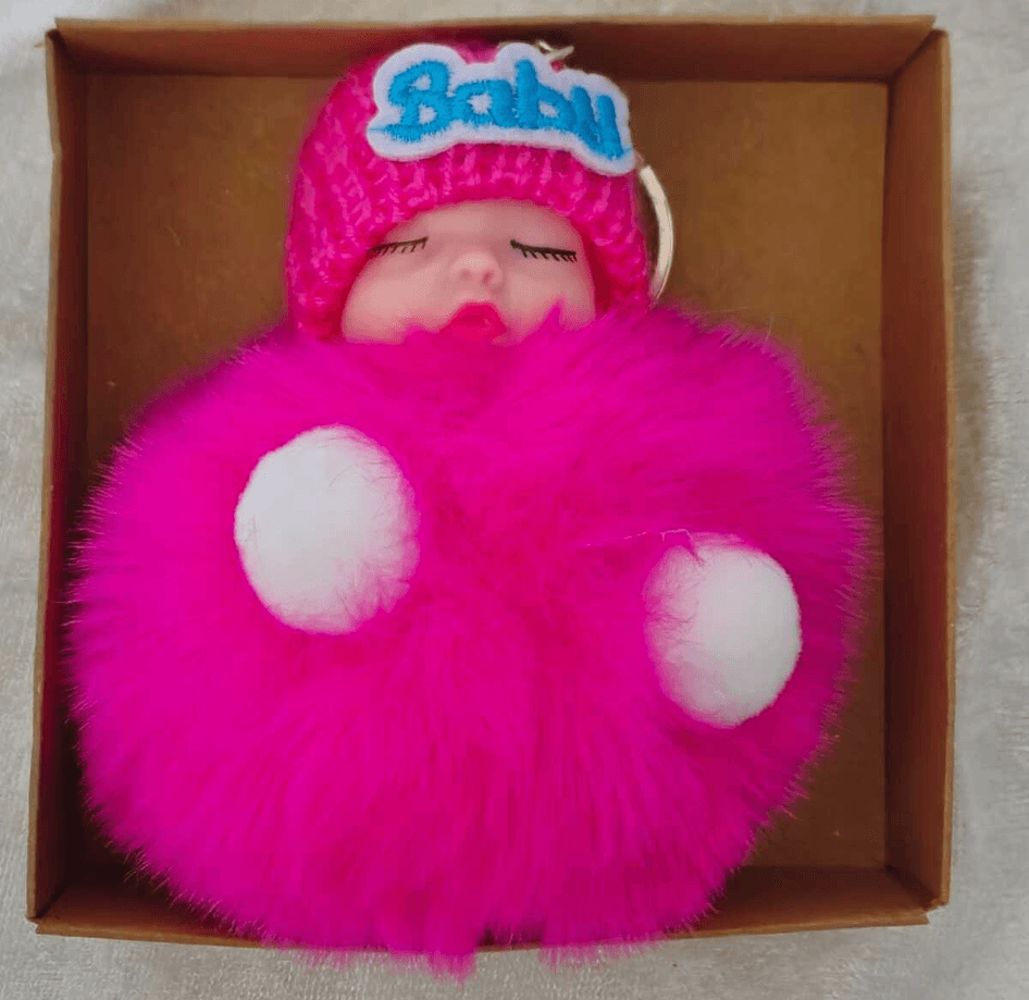 Sevimli ponpon bebek pembe anahtarlık çanta aksesuarı
