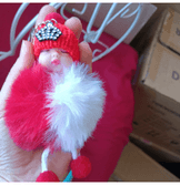 Sevimli ponpon bebek kırmızı anahtarlık çanta aksesuarı