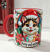 Noel Cat Yılbaşı Kişiselleştirilebilir Porselen Kupa