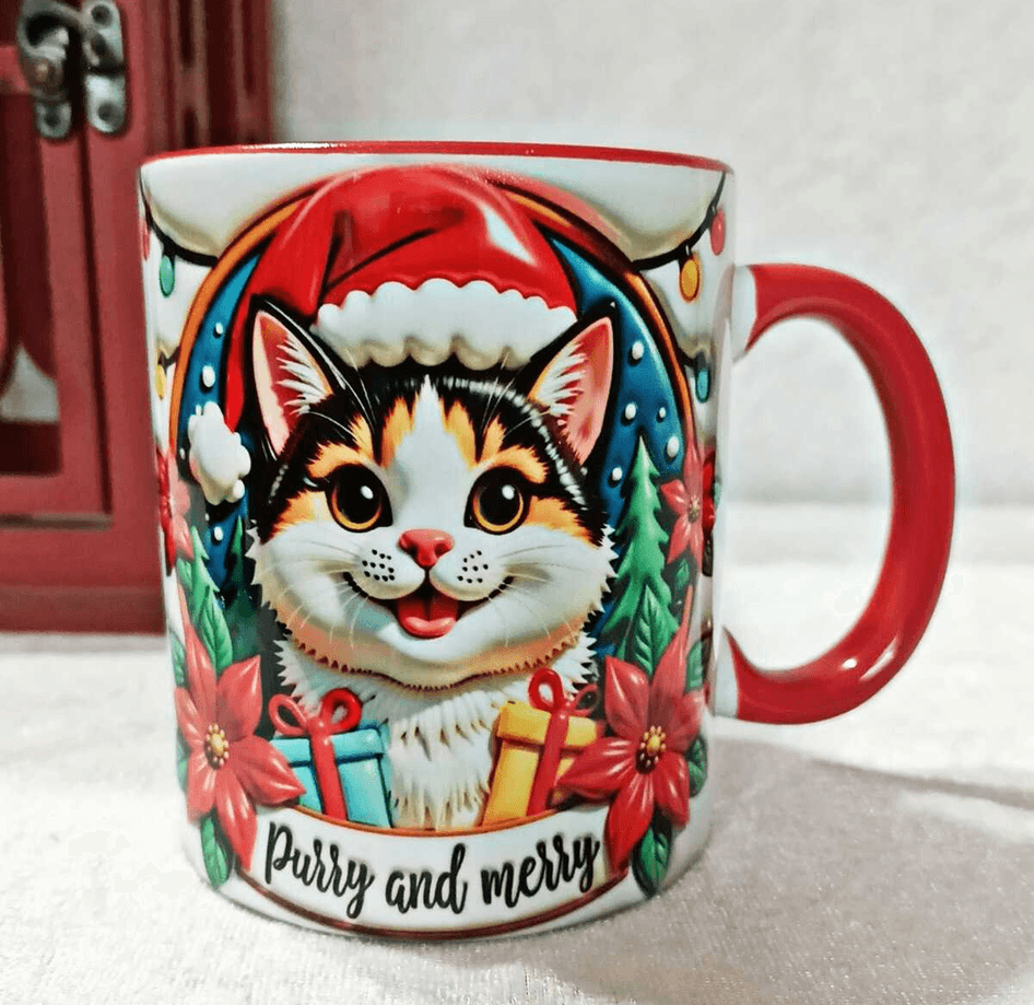 Noel Cat Yılbaşı Kişiselleştirilebilir Porselen Kupa