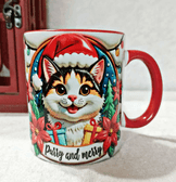 Noel Cat Yılbaşı Kişiselleştirilebilir Porselen Kupa