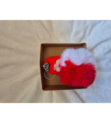 Sevimli ponpon bebek kırmızı anahtarlık çanta aksesuarı