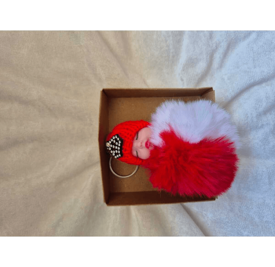 Sevimli ponpon bebek kırmızı anahtarlık çanta aksesuarı